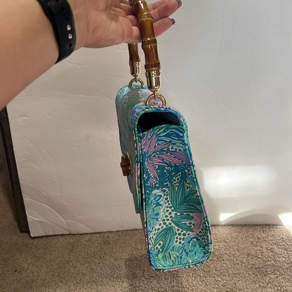 Lilly Pulitzer Top Handle Purse bamboo handle bag new nwot blue green pink - Picture 7 of 7
